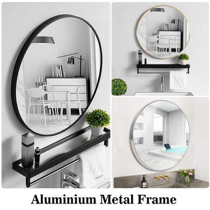 Warmiehomy Round Bathroom Mirror Wall Mounted Makeup Mirror with Frame for Bathroom Dressing Living Room Bedroom (Φ60cm, Gold)