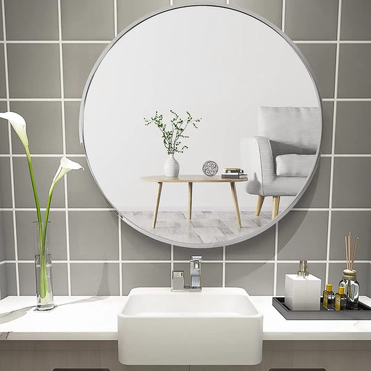 Warmiehomy Round Bathroom Mirror Wall Mounted Makeup Mirror with Frame for Bathroom Dressing Living Room Bedroom (Φ60cm, Gold)