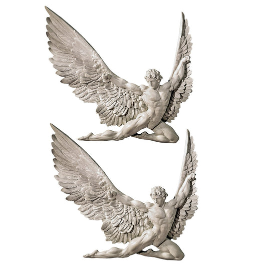 Design Toscano NG33636 Icarus Winged Man Wall Sculpture, Polyresin, Ancient Ivory, Living Room, 28 cm