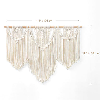 Dremisland Macrame Wall Hanging Large Boho Woven Tapestry Macrame Tassel Bead Art Cotton Rope Bohemian Wall Decor for Bedroom Living Room Apartment Backdrop