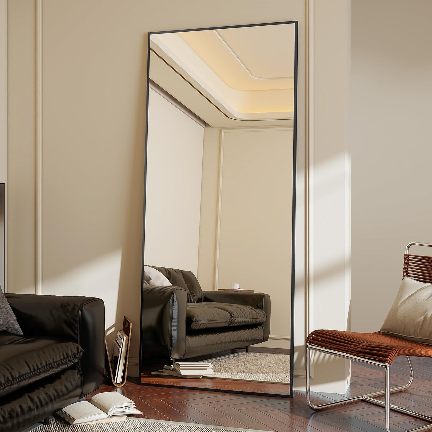 Koonmi 76x171 cm Mirror Full Length - Minimalist Modern Full Body Floor Length Mirror - Standing, Hanging, Leaning for Living Room, Black