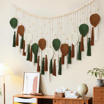 Dremisland Macrame Wall Hanging Large Boho Woven Tapestry Macrame Tassel Bead Art Cotton Rope Bohemian Wall Decor for Bedroom Living Room Apartment Backdrop