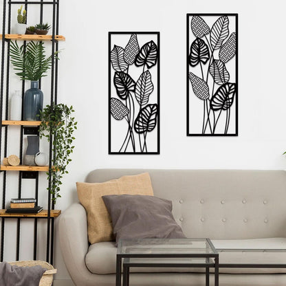 ruelen Wall Decor 2 Pcs Metal Leaf Wall Art, Modern Minimalist Black Metal Leaf Hanging Decor Rustic Farmhouse Wall Decor for Home Living Room Bedroom Bathroom Hallway Office