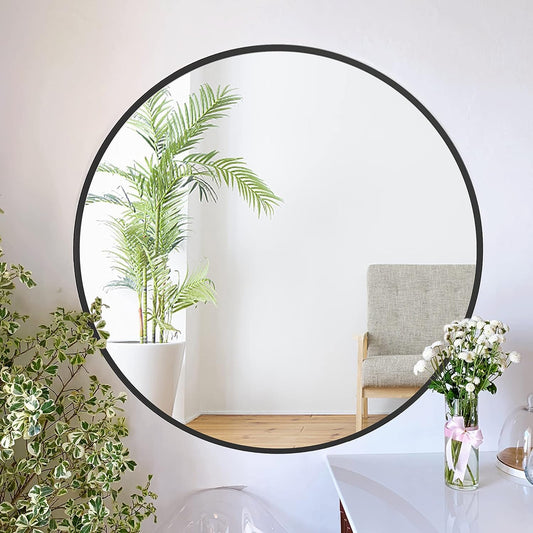 ZENIDA Round Mirror for Wall, 80x80 cm Metal Framed Circle, Large Bathroom, Gold for Living Room, Bedroom, Entryway Decor