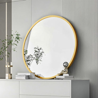 Warmiehomy Round Bathroom Mirror Wall Mounted Makeup Mirror with Frame for Bathroom Dressing Living Room Bedroom (Φ60cm, Gold)