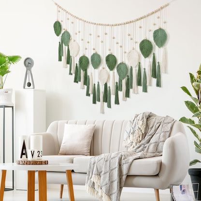 Dremisland Macrame Wall Hanging Large Boho Woven Tapestry Macrame Tassel Bead Art Cotton Rope Bohemian Wall Decor for Bedroom Living Room Apartment Backdrop