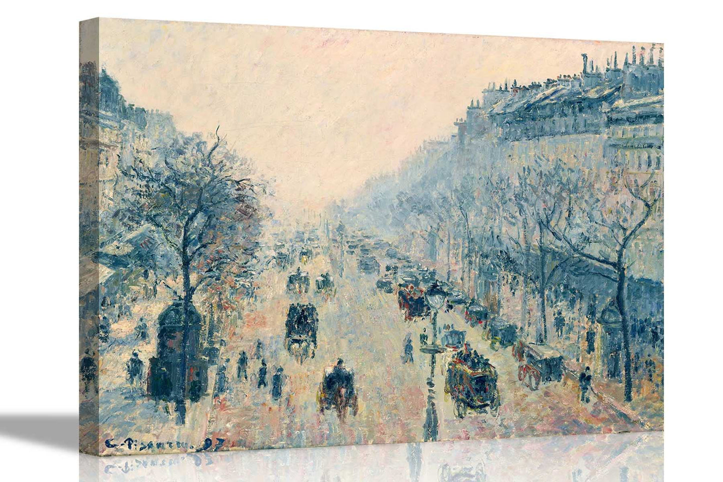 The Boulevard Montmartre at Night By Camille Pissarro Canvas Pictures Framed Prints Wall Art Home Office Work Framed Hanging Artwork Large 86 x 61cm (34 x 24 inches)