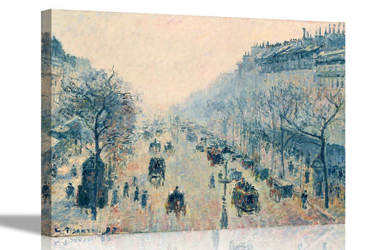 The Boulevard Montmartre at Night By Camille Pissarro Canvas Pictures Framed Prints Wall Art Home Office Work Framed Hanging Artwork Large 86 x 61cm (34 x 24 inches)