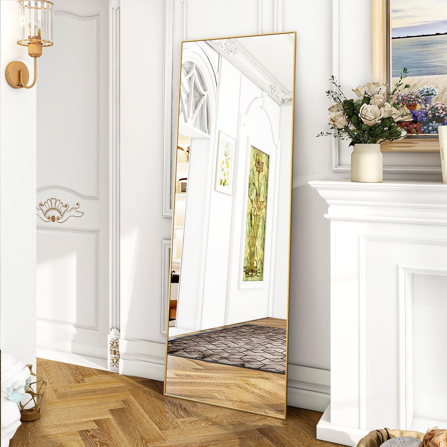 Koonmi 76x171 cm Mirror Full Length - Minimalist Modern Full Body Floor Length Mirror - Standing, Hanging, Leaning for Living Room, Black