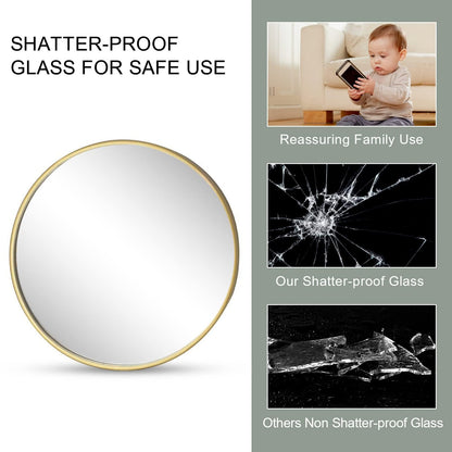 Holdfiturn 50cm Round Mirror,Large Modern Gold Copper Brushed Frame Wall Mirror,Metal Framed HD Glass Wall Mirror circle mirror for Makeup Bathroom Living Room Bedroom