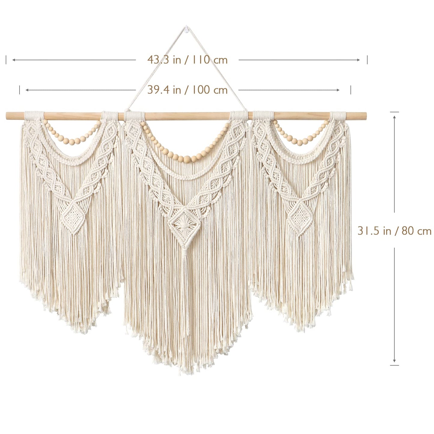 Dremisland Macrame Wall Hanging Large Boho Woven Tapestry Macrame Tassel Bead Art Cotton Rope Bohemian Wall Decor for Bedroom Living Room Apartment Backdrop