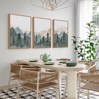 Framed Canvas Wall Art Prints, Set of 3 Mid Century Modern Wall Decor
