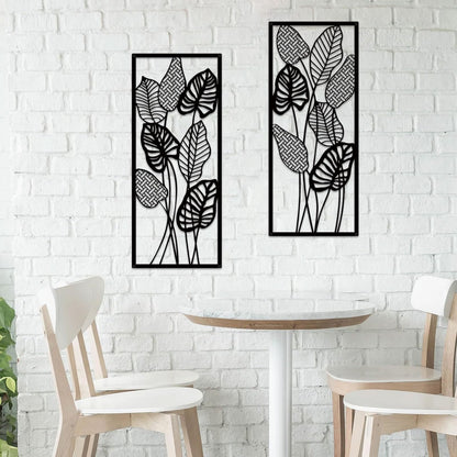 ruelen Wall Decor 2 Pcs Metal Leaf Wall Art, Modern Minimalist Black Metal Leaf Hanging Decor Rustic Farmhouse Wall Decor for Home Living Room Bedroom Bathroom Hallway Office