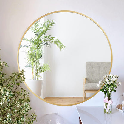 ZENIDA Round Mirror for Wall, 80x80 cm Metal Framed Circle, Large Bathroom, Gold for Living Room, Bedroom, Entryway Decor