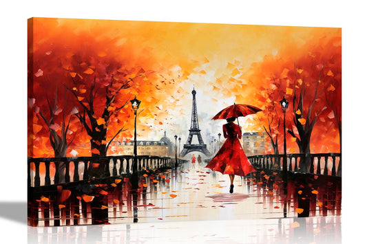 Calm Of The Rain in Paris Orange Large Abstract Canvas Wall Pictures