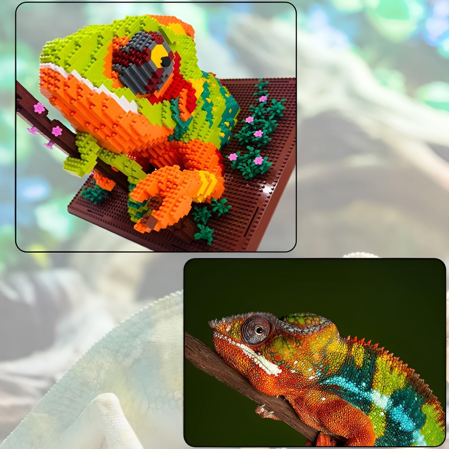 Chameleon Building Blocks Set, Wall Art Animals Building Kit, Micro Mini Building Bricks for Home Office, Creative Present for Adults Kids Aged 8+ (2688PCS)