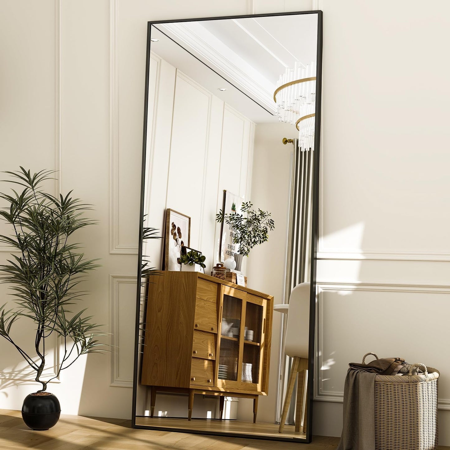 Koonmi 76x171 cm Mirror Full Length - Minimalist Modern Full Body Floor Length Mirror - Standing, Hanging, Leaning for Living Room, Black