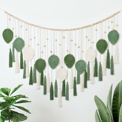 Dremisland Macrame Wall Hanging Large Boho Woven Tapestry Macrame Tassel Bead Art Cotton Rope Bohemian Wall Decor for Bedroom Living Room Apartment Backdrop