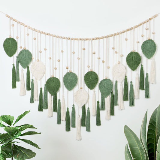 Dremisland Macrame Wall Hanging Large Boho Woven Tapestry Macrame Tassel Bead Art Cotton Rope Bohemian Wall Decor for Bedroom Living Room Apartment Backdrop