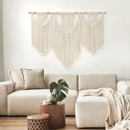 Dremisland Macrame Wall Hanging Large Boho Woven Tapestry Macrame Tassel Bead Art Cotton Rope Bohemian Wall Decor for Bedroom Living Room Apartment Backdrop