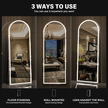 CASSILANDO Full Length Mirror165X60cm Arched Mirror, Black Floor Mirror with Standing Full Body Mirrors Hanging or Leaning Against Wall, for Cloakroom, Bedroom, Livingroom (Black)