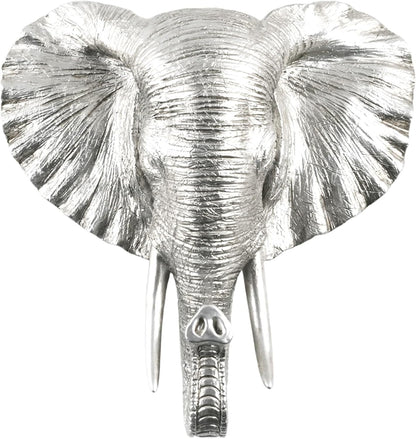 GUASDIE Animal Heads Wall Decor Resin Animals Sculptures Head Wall Hanging Elephant Statue Figurine for Wild Animal Lovers for Bathroom Living Room Bedroom Office