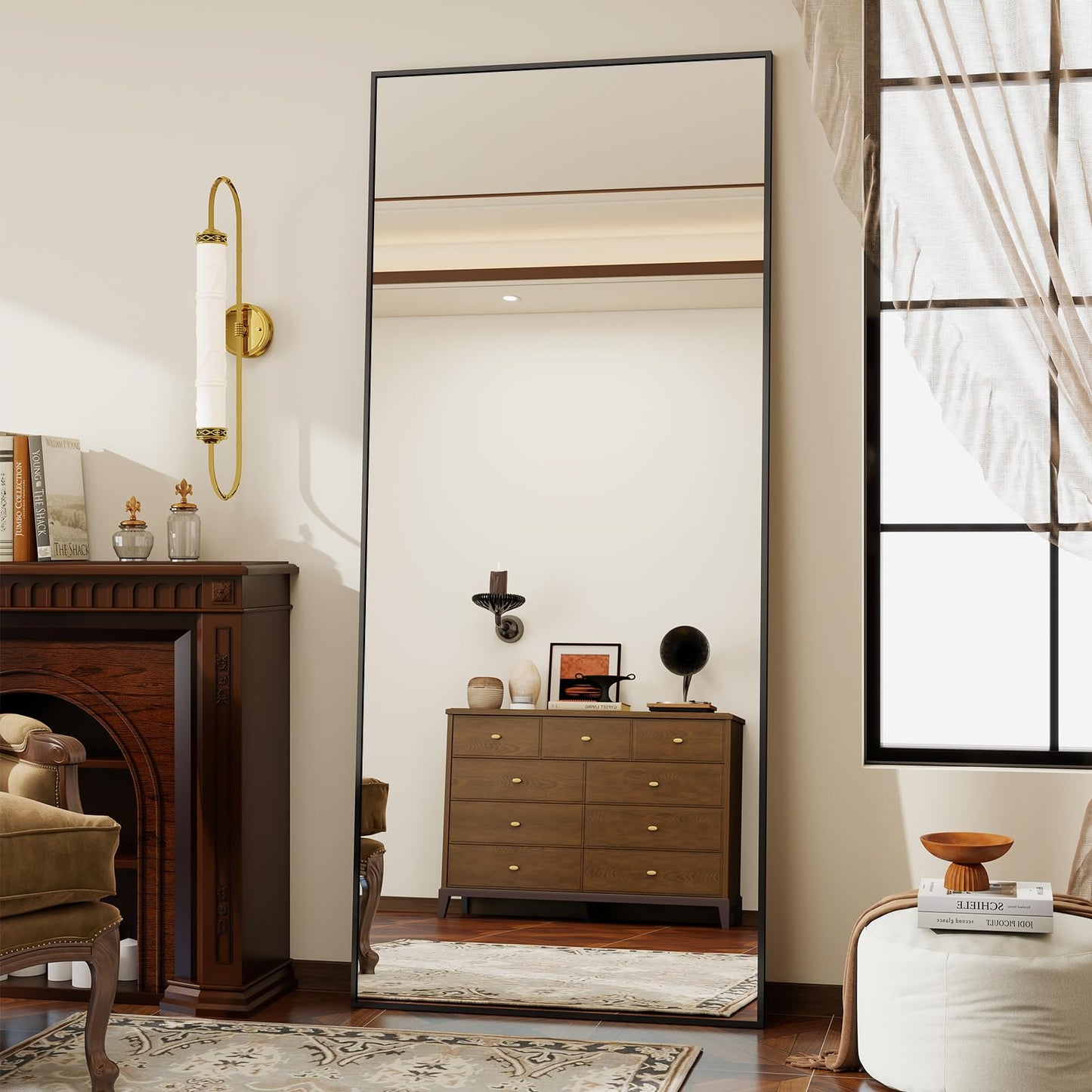 Koonmi 76x171 cm Mirror Full Length - Minimalist Modern Full Body Floor Length Mirror - Standing, Hanging, Leaning for Living Room, Black