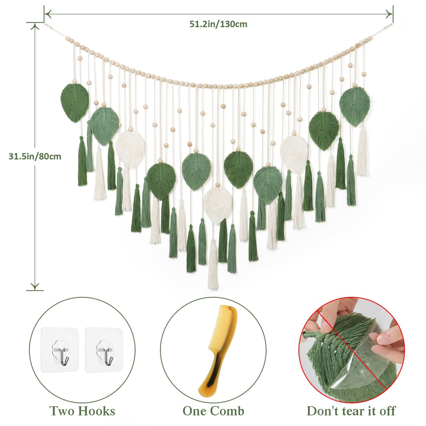 Dremisland Macrame Wall Hanging Large Boho Woven Tapestry Macrame Tassel Bead Art Cotton Rope Bohemian Wall Decor for Bedroom Living Room Apartment Backdrop