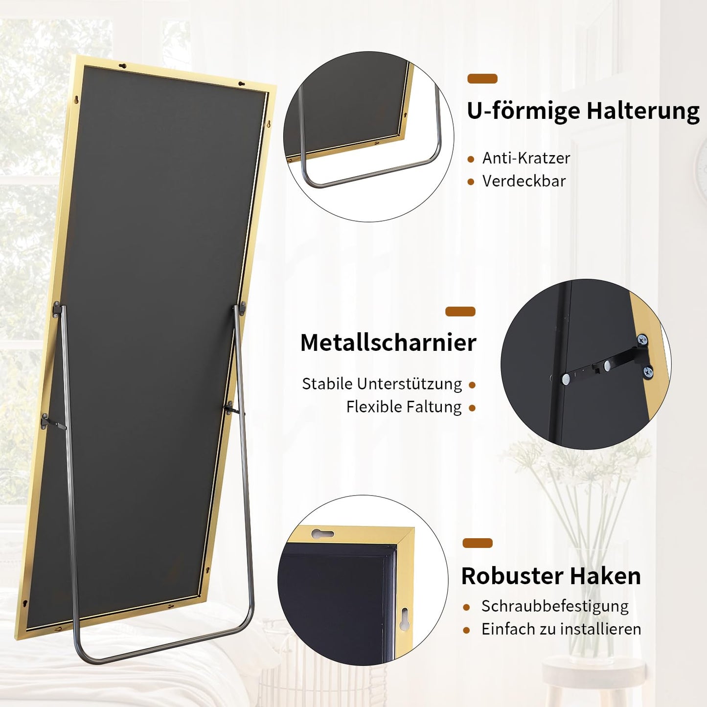 Koonmi 76x171 cm Mirror Full Length - Minimalist Modern Full Body Floor Length Mirror - Standing, Hanging, Leaning for Living Room, Black