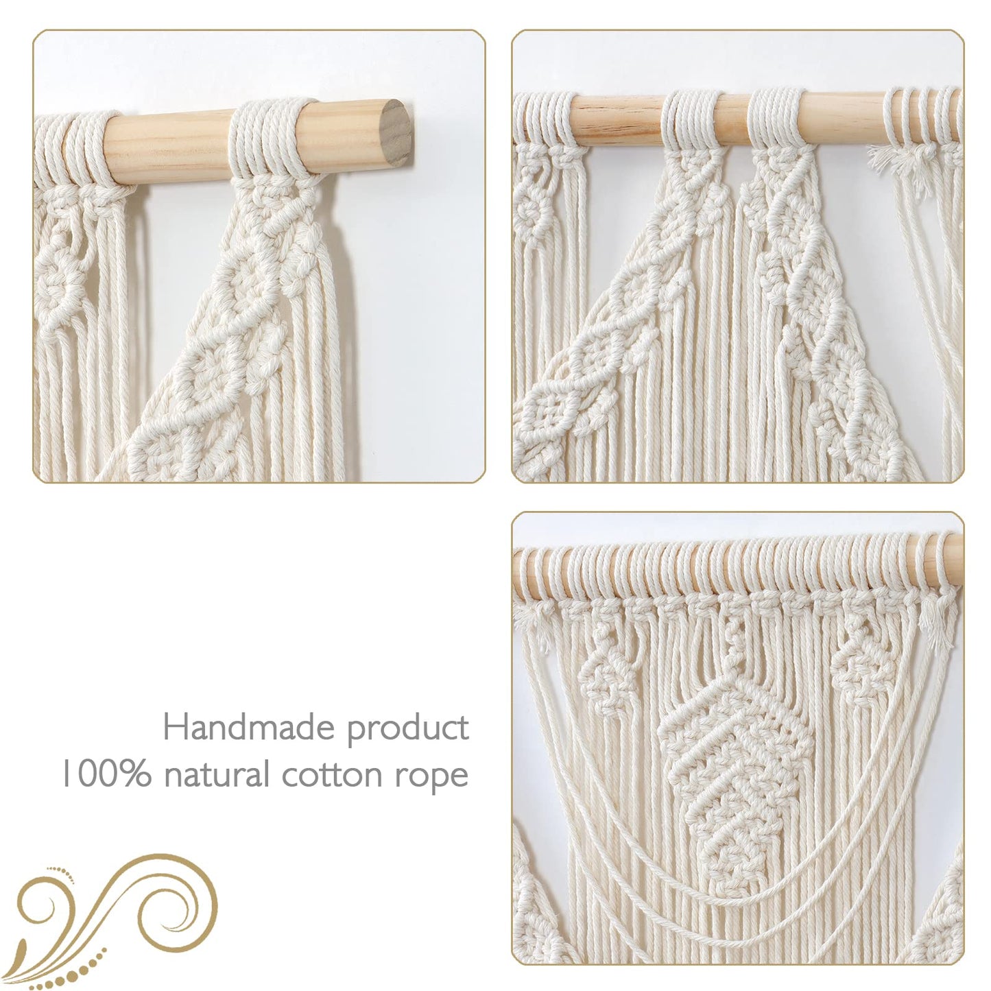 Dremisland Macrame Wall Hanging Large Boho Woven Tapestry Macrame Tassel Bead Art Cotton Rope Bohemian Wall Decor for Bedroom Living Room Apartment Backdrop