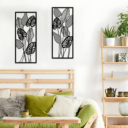 ruelen Wall Decor 2 Pcs Metal Leaf Wall Art, Modern Minimalist Black Metal Leaf Hanging Decor Rustic Farmhouse Wall Decor for Home Living Room Bedroom Bathroom Hallway Office