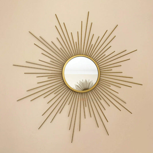 Gold Sunburst Wall Mirror 60x60cm Vintage Metal Frame