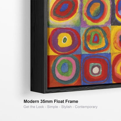 Wallfillers Large Abstract Wassily Kandinsky Wall Art Framed Canvas Print of Squares with Concentric Circles Painting (100cm x 100cm)