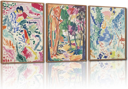 Framed Canvas Wall Art Prints, Set of 3 Mid Century Modern Wall Decor