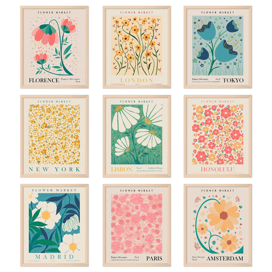 AnyDesign 9Pcs Flower Market Wall Art Prints Matisse Poster Decor Unframed Floral Drawing Posters Colorful Room for Gallery Aesthetic Living Bathroom Decor, 12x16 Inch, (A1579)