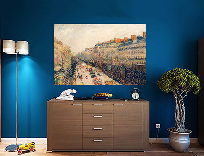 The Boulevard Montmartre at Night By Camille Pissarro Canvas Pictures Framed Prints Wall Art Home Office Work Framed Hanging Artwork Large 86 x 61cm (34 x 24 inches)