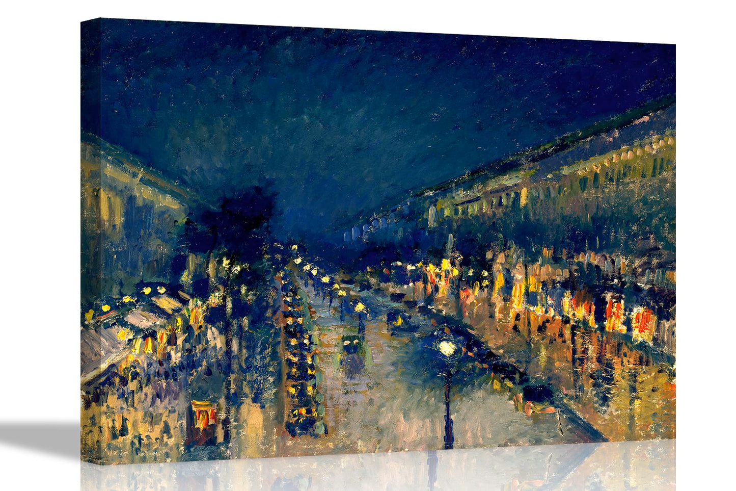 The Boulevard Montmartre at Night By Camille Pissarro Canvas Pictures Framed Prints Wall Art Home Office Work Framed Hanging Artwork Large 86 x 61cm (34 x 24 inches)