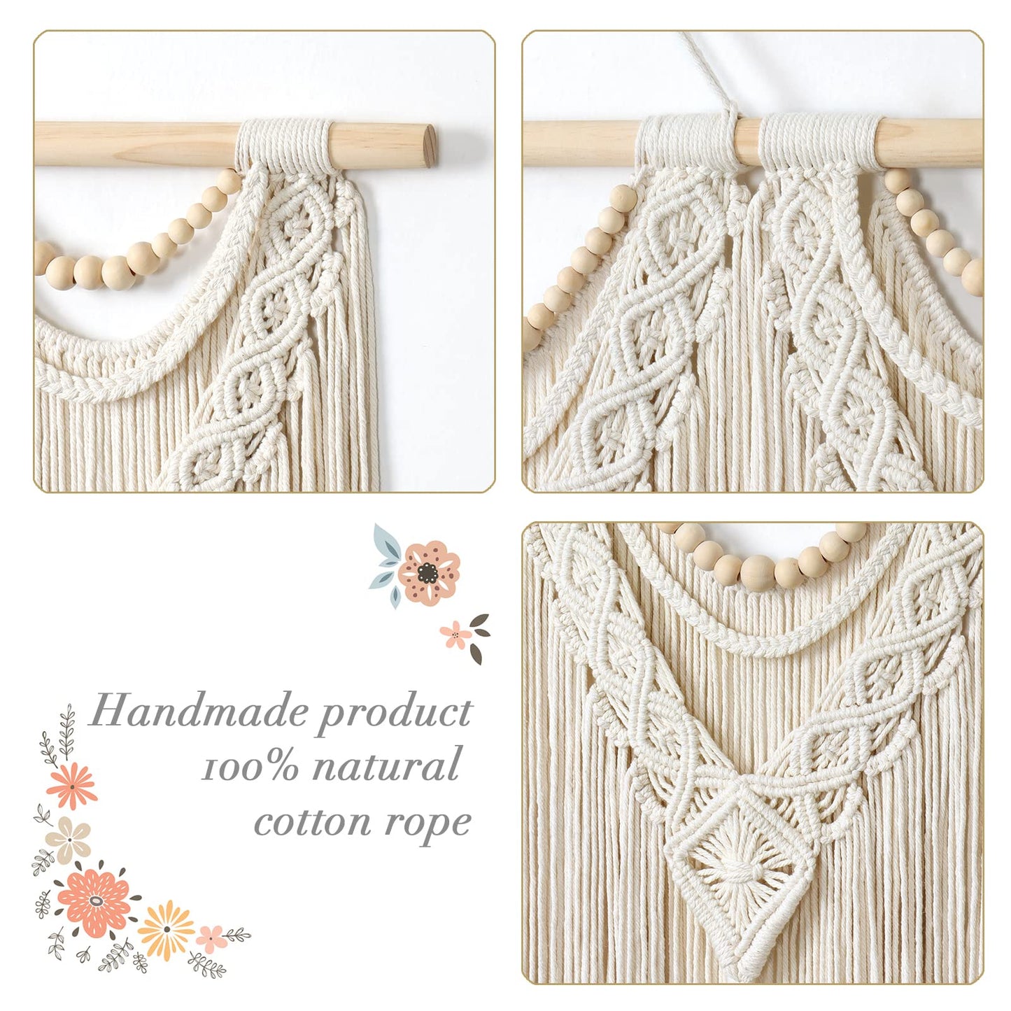 Dremisland Macrame Wall Hanging Large Boho Woven Tapestry Macrame Tassel Bead Art Cotton Rope Bohemian Wall Decor for Bedroom Living Room Apartment Backdrop