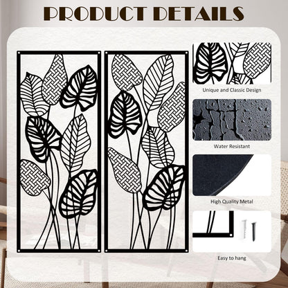 ruelen Wall Decor 2 Pcs Metal Leaf Wall Art, Modern Minimalist Black Metal Leaf Hanging Decor Rustic Farmhouse Wall Decor for Home Living Room Bedroom Bathroom Hallway Office