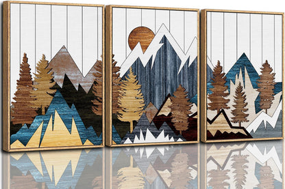 Framed Canvas Wall Art Prints, Set of 3 Mid Century Modern Wall Decor