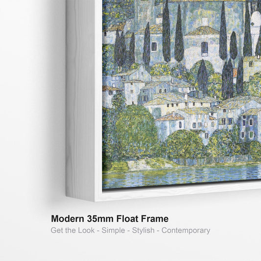 Wallfillers Large Blue Gustav Klimt Landscape Wall Art Framed Canvas Print of Kirche in Casseone Painting (100cm x 100cm)