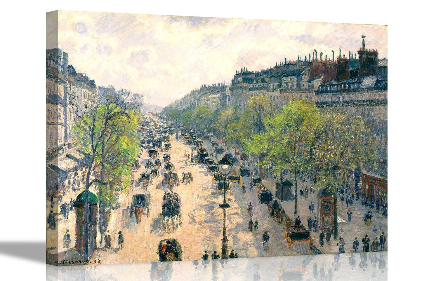 The Boulevard Montmartre at Night By Camille Pissarro Canvas Pictures Framed Prints Wall Art Home Office Work Framed Hanging Artwork Large 86 x 61cm (34 x 24 inches)
