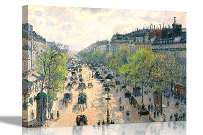 The Boulevard Montmartre at Night By Camille Pissarro Canvas Pictures Framed Prints Wall Art Home Office Work Framed Hanging Artwork Large 86 x 61cm (34 x 24 inches)