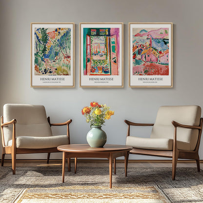 Framed Claude Monet Wall Art for Living Room, 3 Piece Extra Large Monet Canvas Wall Art, Impression Sunrise Artwork for Walls, Mid Century Pictures Prints for Bedroom Hallway Home Office Wall Decor