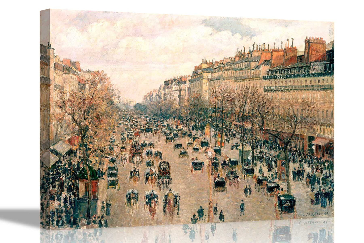 The Boulevard Montmartre at Night By Camille Pissarro Canvas Pictures Framed Prints Wall Art Home Office Work Framed Hanging Artwork Large 86 x 61cm (34 x 24 inches)