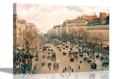 The Boulevard Montmartre at Night By Camille Pissarro Canvas Pictures Framed Prints Wall Art Home Office Work Framed Hanging Artwork Large 86 x 61cm (34 x 24 inches)