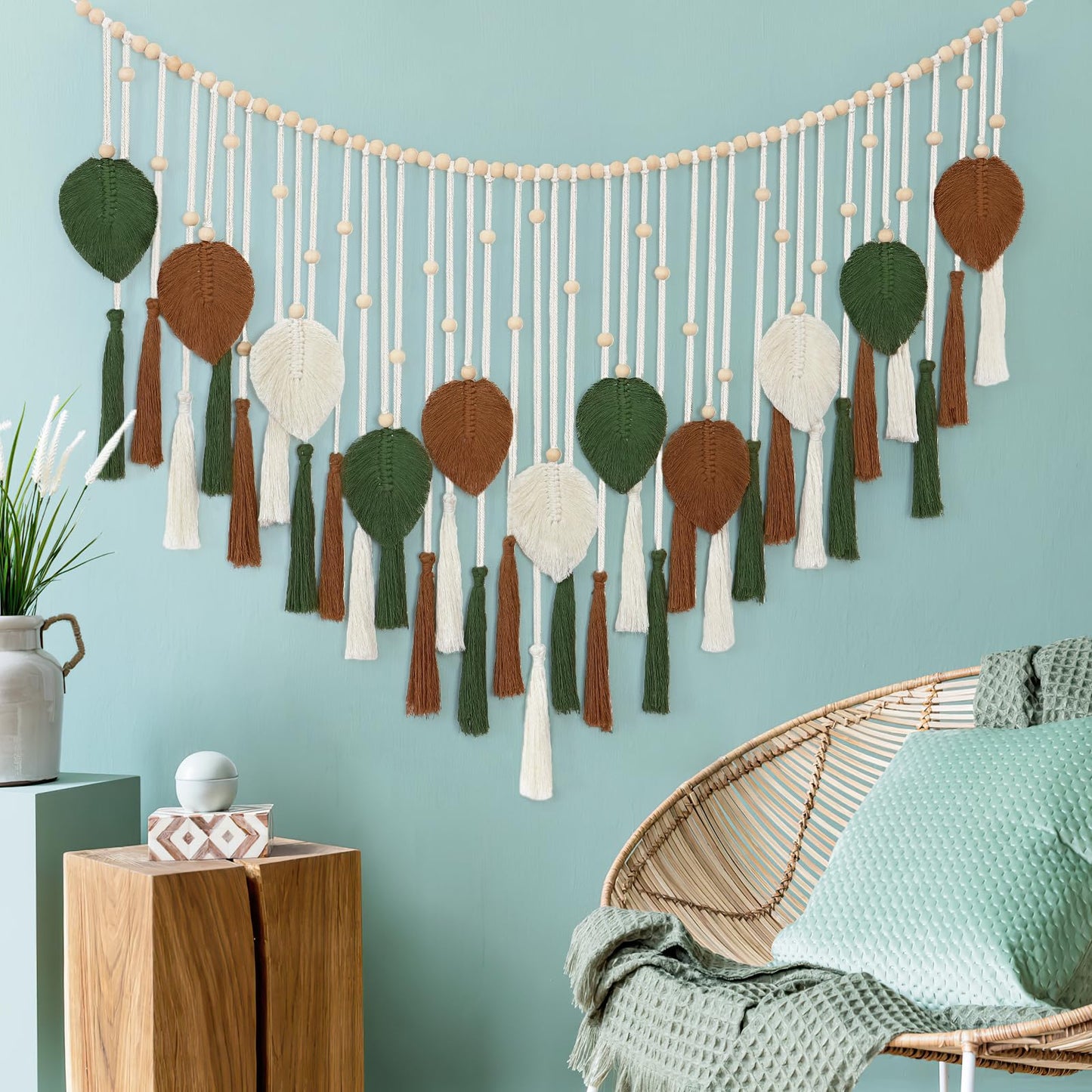 Dremisland Macrame Wall Hanging Large Boho Woven Tapestry Macrame Tassel Bead Art Cotton Rope Bohemian Wall Decor for Bedroom Living Room Apartment Backdrop