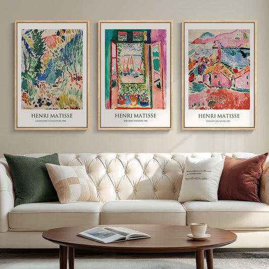 Framed Claude Monet Wall Art for Living Room, 3 Piece Extra Large Monet Canvas Wall Art, Impression Sunrise Artwork for Walls, Mid Century Pictures Prints for Bedroom Hallway Home Office Wall Decor