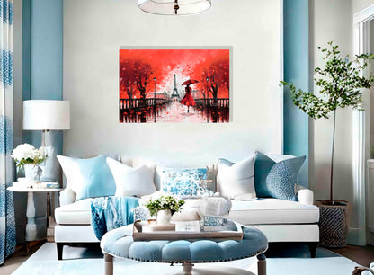 Calm Of The Rain in Paris Orange Large Abstract Canvas Wall Pictures