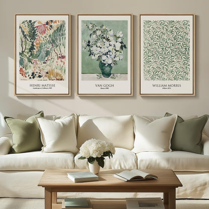 Framed Claude Monet Wall Art for Living Room, 3 Piece Extra Large Monet Canvas Wall Art, Impression Sunrise Artwork for Walls, Mid Century Pictures Prints for Bedroom Hallway Home Office Wall Decor
